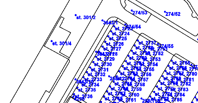 Parcela st. 2728 v KÚ Rakovník, Katastrální mapa