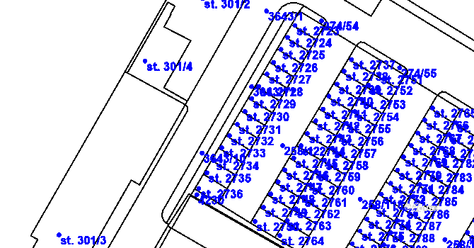 Parcela st. 2731 v KÚ Rakovník, Katastrální mapa