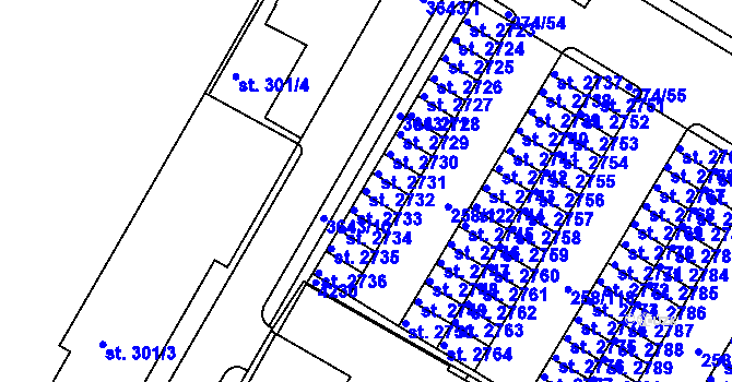 Parcela st. 2732 v KÚ Rakovník, Katastrální mapa