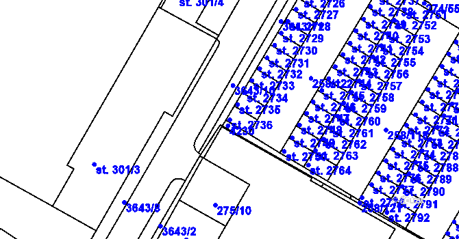 Parcela st. 2736 v KÚ Rakovník, Katastrální mapa