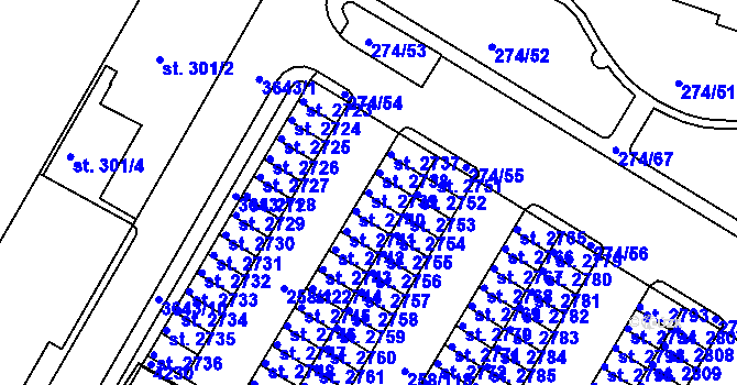 Parcela st. 2739 v KÚ Rakovník, Katastrální mapa