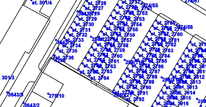 Parcela st. 2760 v KÚ Rakovník, Katastrální mapa