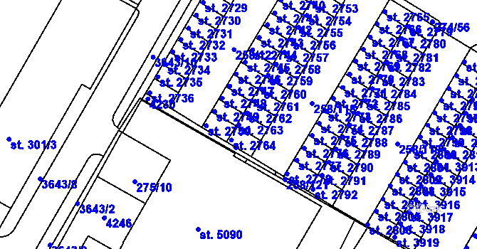 Parcela st. 2763 v KÚ Rakovník, Katastrální mapa