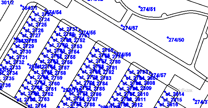 Parcela st. 2779 v KÚ Rakovník, Katastrální mapa