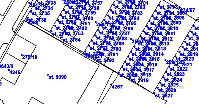 Parcela st. 2791 v KÚ Rakovník, Katastrální mapa