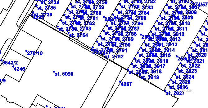 Parcela st. 2792 v KÚ Rakovník, Katastrální mapa