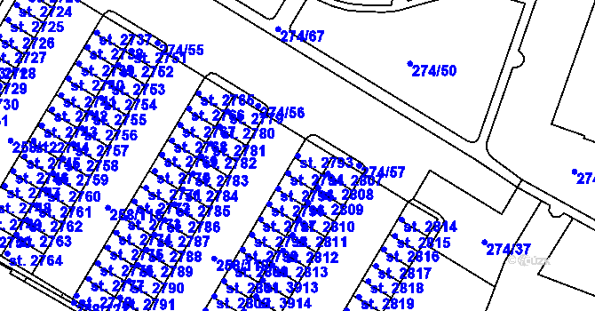 Parcela st. 2793 v KÚ Rakovník, Katastrální mapa