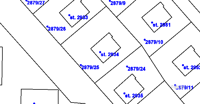 Parcela st. 2934 v KÚ Rakovník, Katastrální mapa