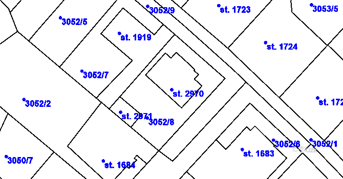 Parcela st. 2970 v KÚ Rakovník, Katastrální mapa