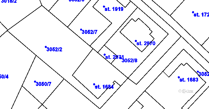 Parcela st. 2971 v KÚ Rakovník, Katastrální mapa