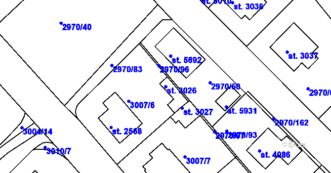 Parcela st. 3026 v KÚ Rakovník, Katastrální mapa