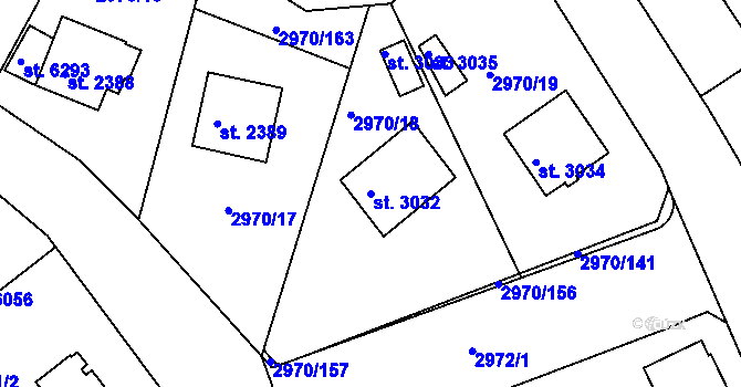 Parcela st. 3032 v KÚ Rakovník, Katastrální mapa
