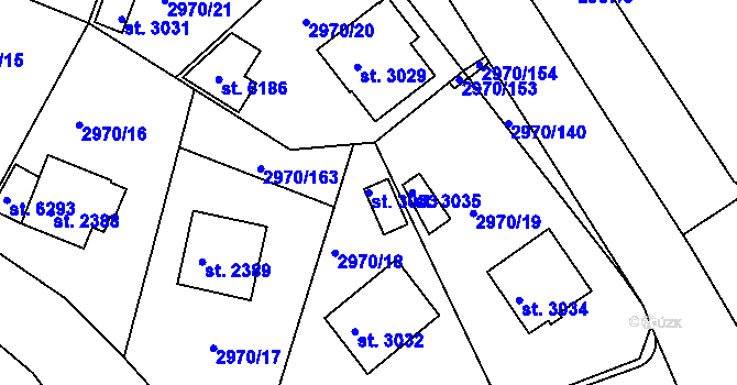Parcela st. 3033 v KÚ Rakovník, Katastrální mapa