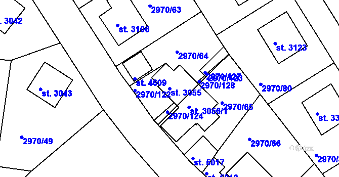 Parcela st. 3055 v KÚ Rakovník, Katastrální mapa