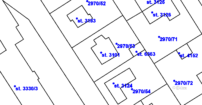 Parcela st. 3101 v KÚ Rakovník, Katastrální mapa