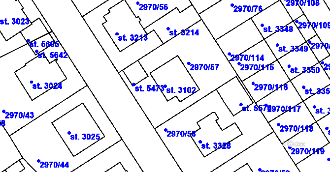 Parcela st. 3102 v KÚ Rakovník, Katastrální mapa