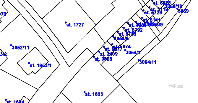 Parcela st. 3109 v KÚ Rakovník, Katastrální mapa