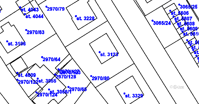 Parcela st. 3123 v KÚ Rakovník, Katastrální mapa