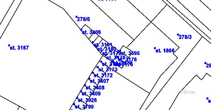 Parcela st. 3178 v KÚ Rakovník, Katastrální mapa