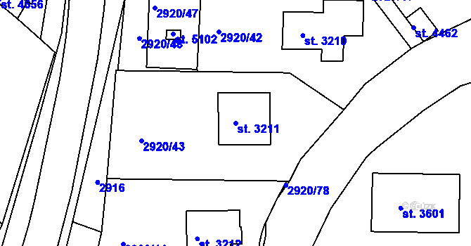 Parcela st. 3211 v KÚ Rakovník, Katastrální mapa