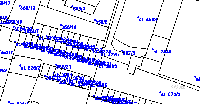 Parcela st. 3225 v KÚ Rakovník, Katastrální mapa