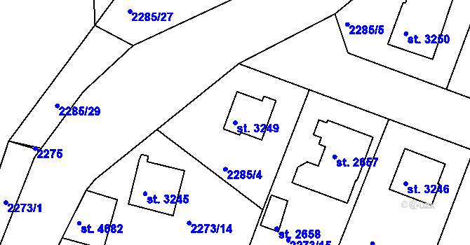 Parcela st. 3249 v KÚ Rakovník, Katastrální mapa