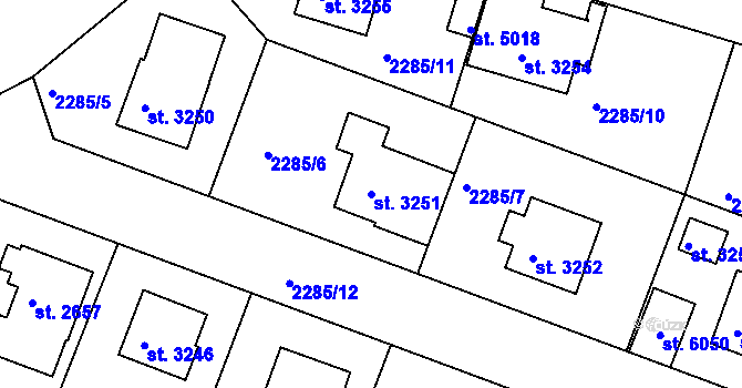 Parcela st. 3251 v KÚ Rakovník, Katastrální mapa