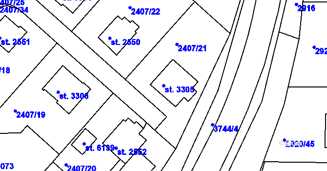Parcela st. 3305 v KÚ Rakovník, Katastrální mapa