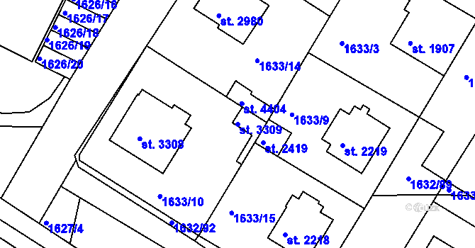 Parcela st. 3309 v KÚ Rakovník, Katastrální mapa