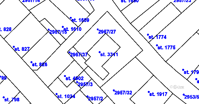 Parcela st. 3311 v KÚ Rakovník, Katastrální mapa
