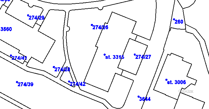 Parcela st. 3315 v KÚ Rakovník, Katastrální mapa
