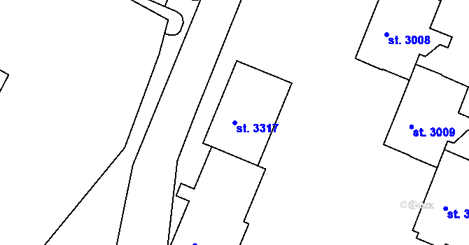 Parcela st. 3317 v KÚ Rakovník, Katastrální mapa
