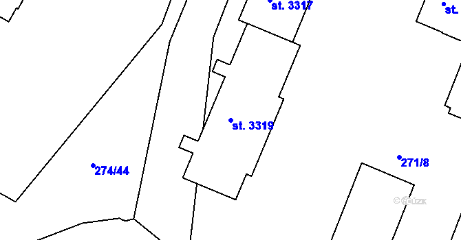 Parcela st. 3319 v KÚ Rakovník, Katastrální mapa