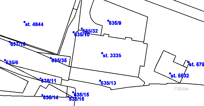 Parcela st. 3335 v KÚ Rakovník, Katastrální mapa