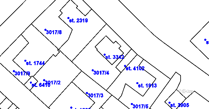 Parcela st. 3342 v KÚ Rakovník, Katastrální mapa