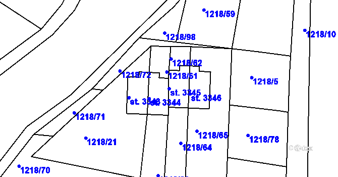 Parcela st. 3345 v KÚ Rakovník, Katastrální mapa