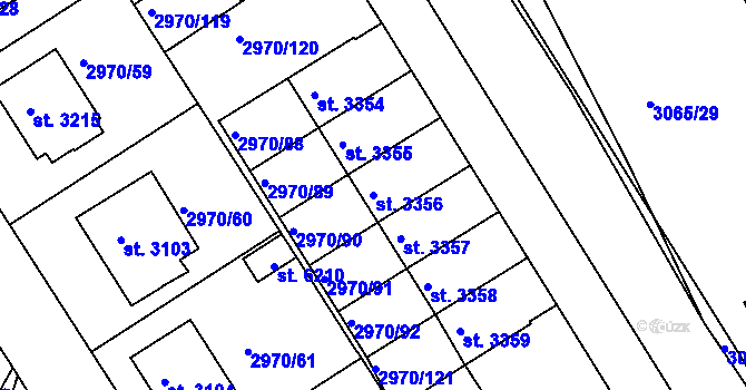 Parcela st. 3356 v KÚ Rakovník, Katastrální mapa