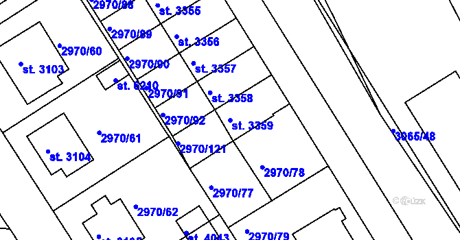 Parcela st. 3359 v KÚ Rakovník, Katastrální mapa