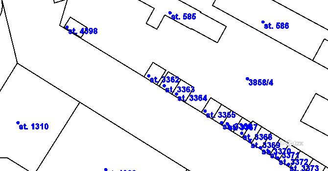 Parcela st. 3363 v KÚ Rakovník, Katastrální mapa