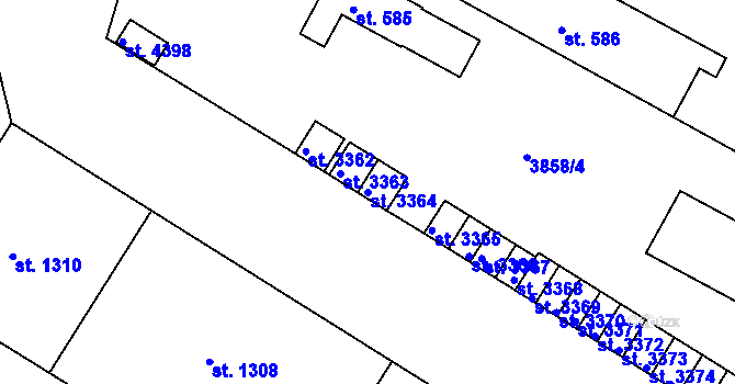 Parcela st. 3364 v KÚ Rakovník, Katastrální mapa