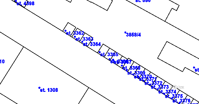 Parcela st. 3365 v KÚ Rakovník, Katastrální mapa