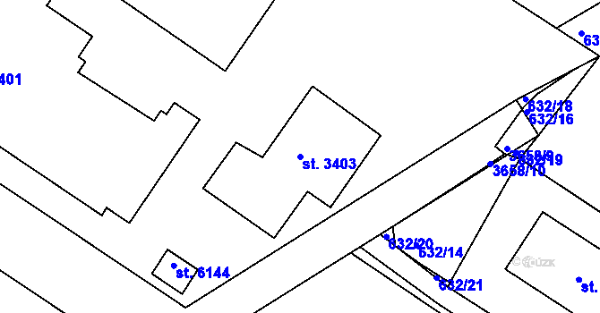 Parcela st. 3403 v KÚ Rakovník, Katastrální mapa