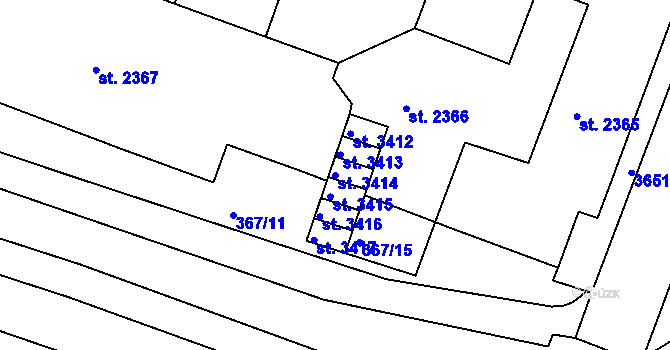 Parcela st. 3414 v KÚ Rakovník, Katastrální mapa