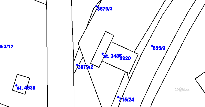Parcela st. 3487 v KÚ Rakovník, Katastrální mapa