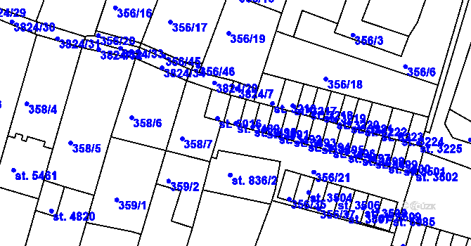 Parcela st. 3489 v KÚ Rakovník, Katastrální mapa