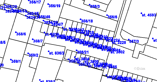 Parcela st. 3495 v KÚ Rakovník, Katastrální mapa