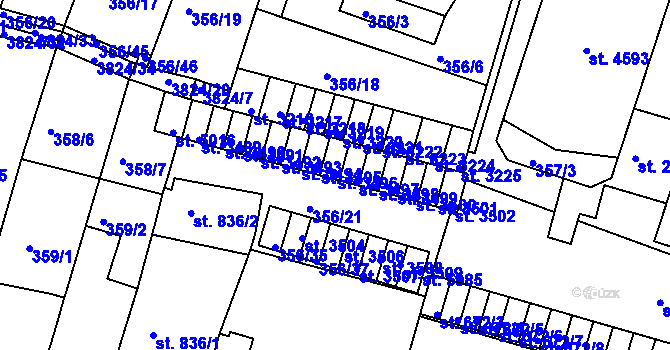 Parcela st. 3496 v KÚ Rakovník, Katastrální mapa
