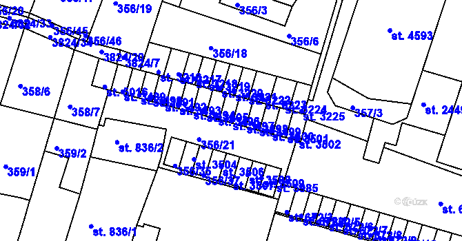Parcela st. 3497 v KÚ Rakovník, Katastrální mapa