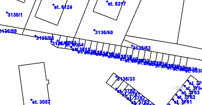 Parcela st. 3516 v KÚ Rakovník, Katastrální mapa
