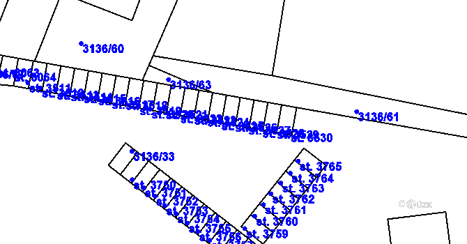 Parcela st. 3526 v KÚ Rakovník, Katastrální mapa